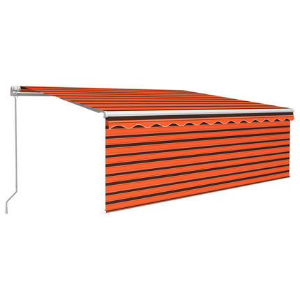 markise m. gardin + LED 4x3 m manuel betjening orange og brun