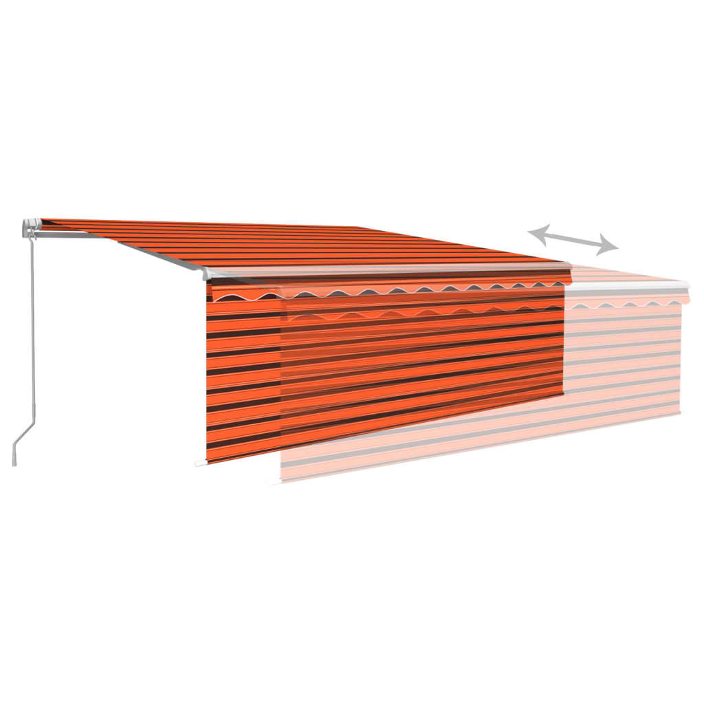 markise m. gardin + LED 4x3 m manuel betjening orange og brun