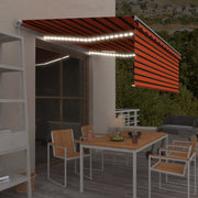markise m. gardin + LED 4x3 m manuel betjening orange og brun