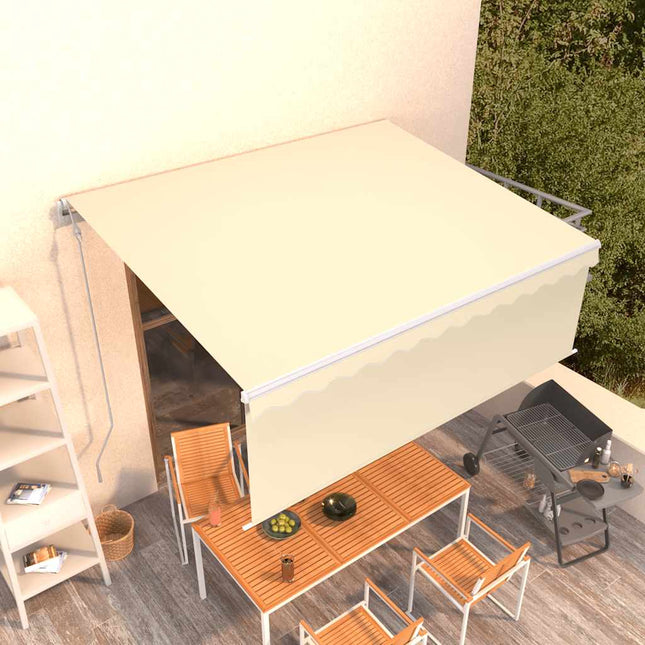 markise m. gardin 4x3 m automatisk betjening cremefarvet