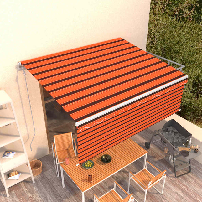 markise m. gardin 4x3 m automatisk betjening orange og brun