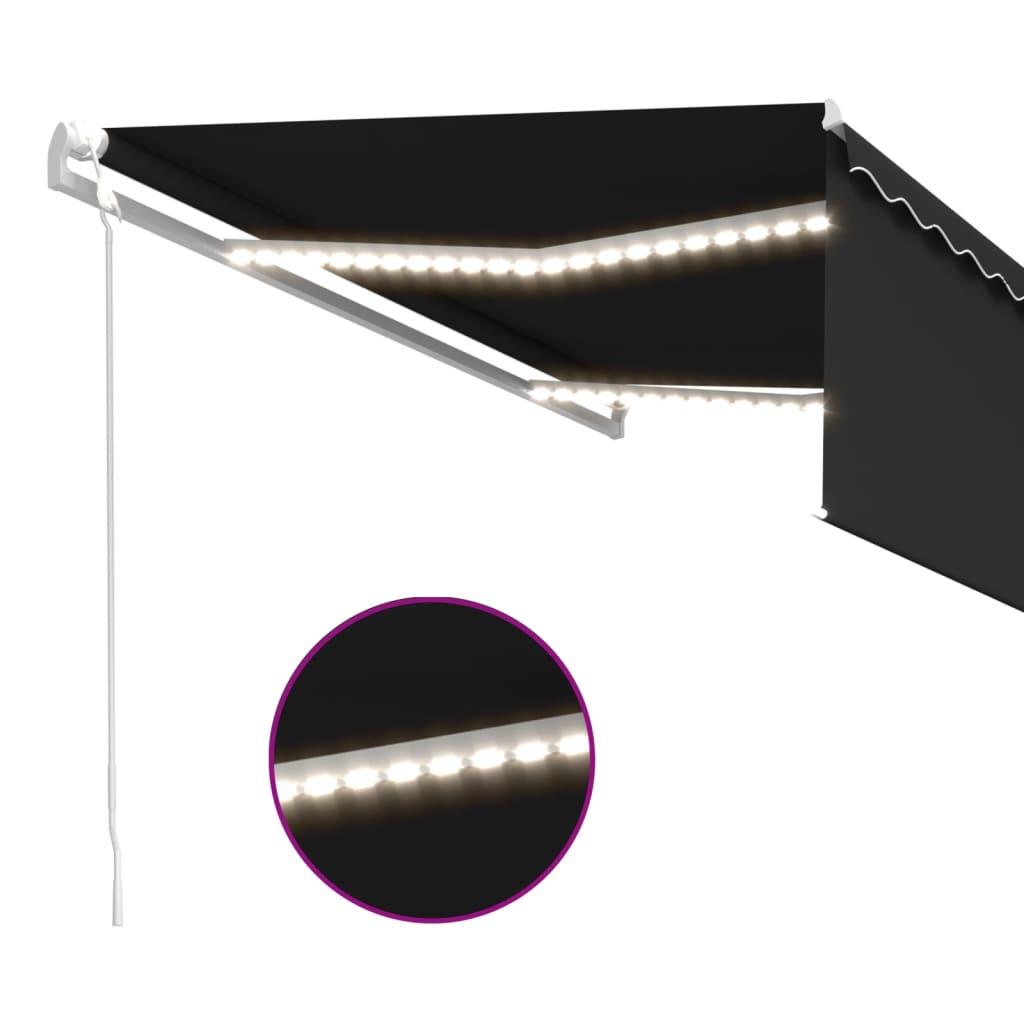 markise m. gardin+LED+vindsensor 4x3 m automatisk antracitgrå