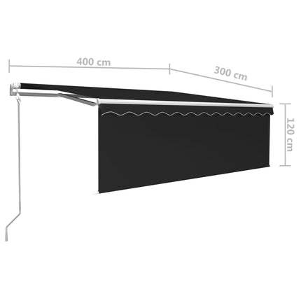 markise m. gardin+LED+vindsensor 4x3 m automatisk antracitgrå