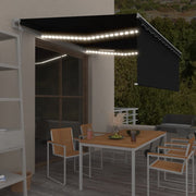 markise m. gardin+LED+vindsensor 4x3 m automatisk antracitgrå
