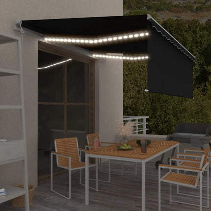 markise m. gardin+LED+vindsensor 4x3 m automatisk antracitgrå