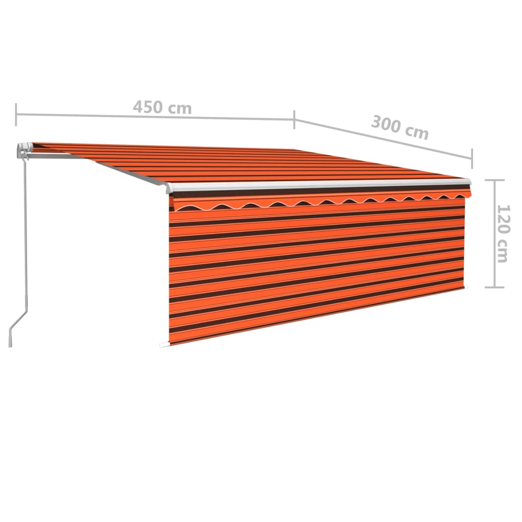 markise m. gardin 4,5x3 m manuel betjening orange og brun