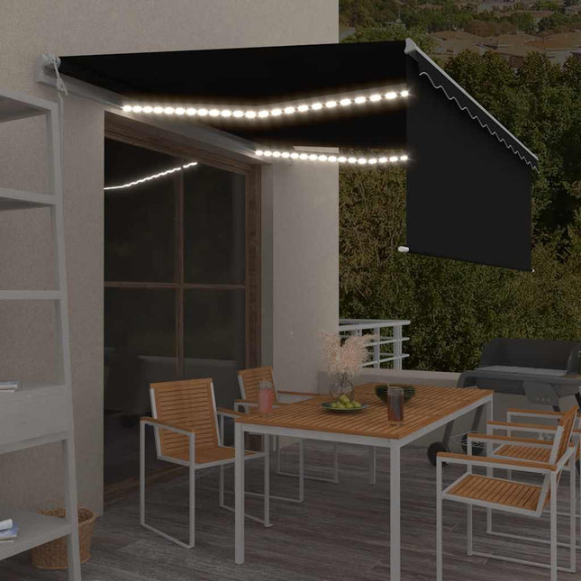 markise m. gardin+LED+vindsensor 4,5x3 m automatisk antracitgrå