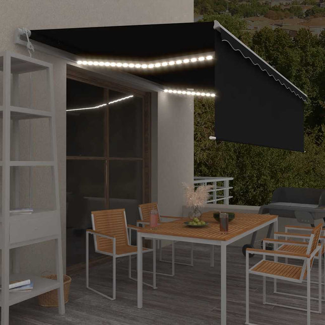 markise m. rullegardin+LED+vindsensor 5x3 m automatisk antracit