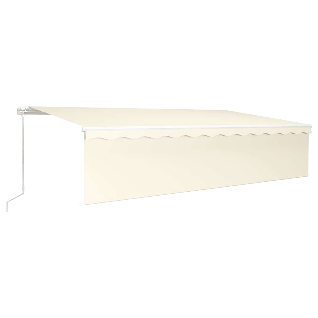 markise m. gardin + LED 6x3 m manuel betjening cremefarvet