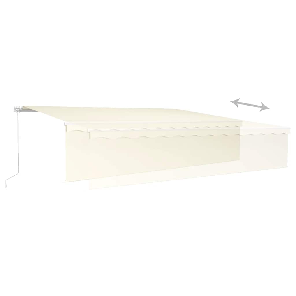 markise m. gardin + LED 6x3 m manuel betjening cremefarvet