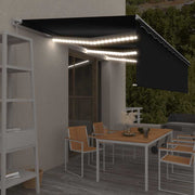 markise m. gardin + LED 6x3 m manuel betjening antracitgrå