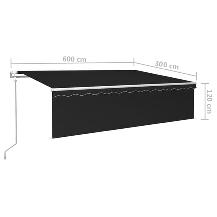 markise m. rullegardin+LED+vindsensor 6x3 m auto antracitgrå