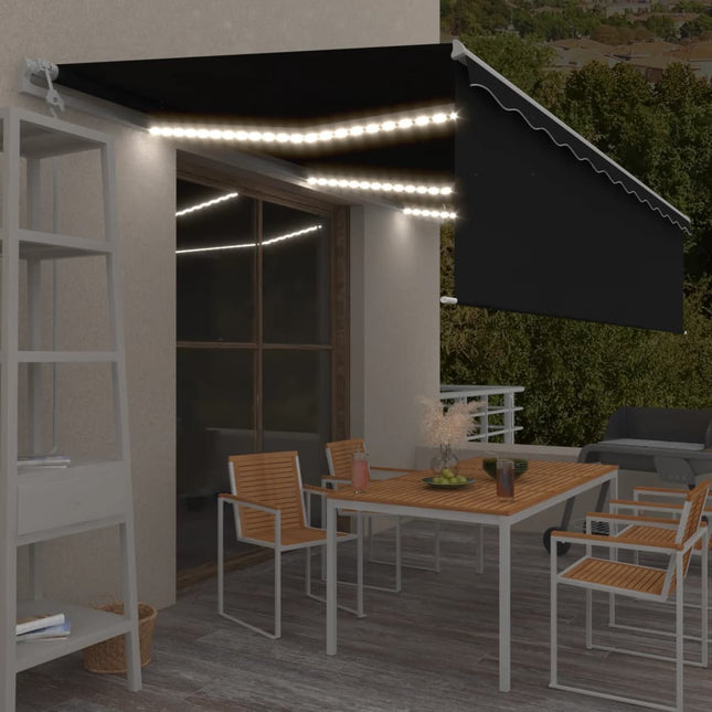 markise m. rullegardin+LED+vindsensor 6x3 m auto antracitgrå