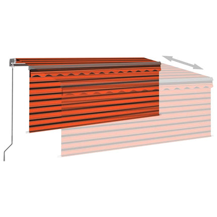 markise m. gardin 3x2,5 m manuel betjening orange og brun
