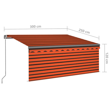 markise m. gardin 3x2,5 m manuel betjening orange og brun