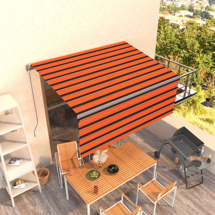 markise m. gardin 3x2,5 m manuel betjening orange og brun