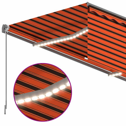 markise m. gardin + LED 3x2,5 m manuel betjening orange og brun