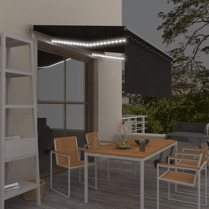 markise m. gardin+LED+vindsensor 3x2,5 m automatisk antracitgrå