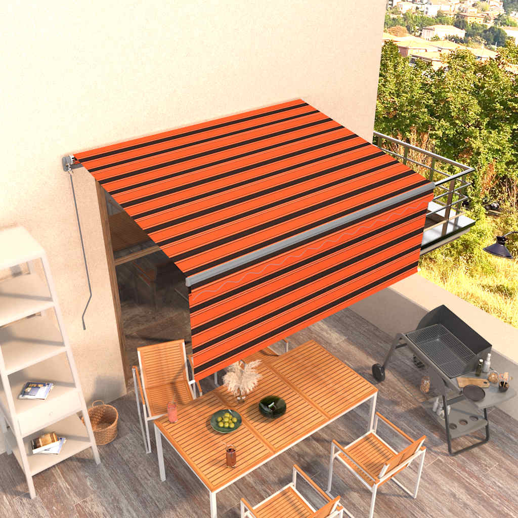 markise m. gardin 3,5x2,5 m manuel betjening orange og brun