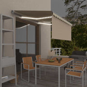 markise m. gardin + LED 3,5x2,5 m manuel betjening cremefarvet