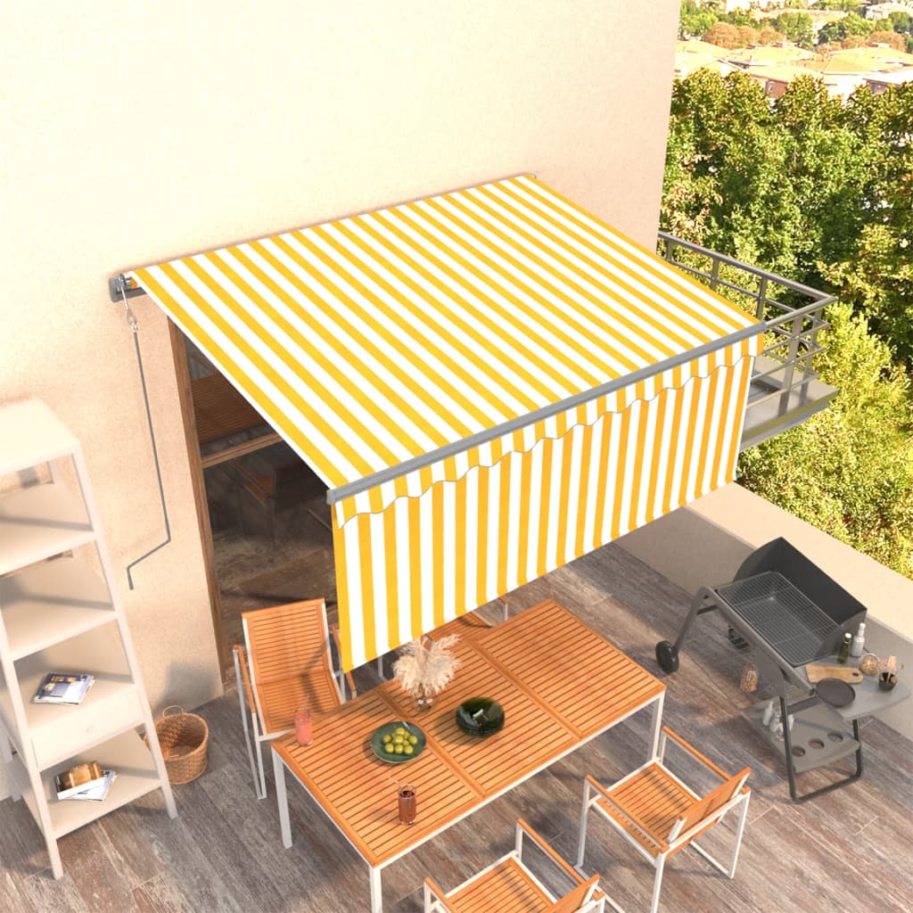 markise m. gardin 3,5x2,5 m automatisk betjening gul og hvid