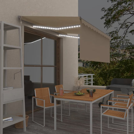 markise m. gardin+LED+vindsensor 3,5x2,5 m auto cremefarvet