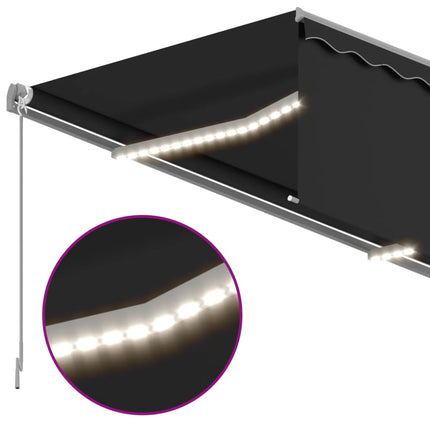 markise m. gardin + LED 4x3 m manuel betjening antracitgrå