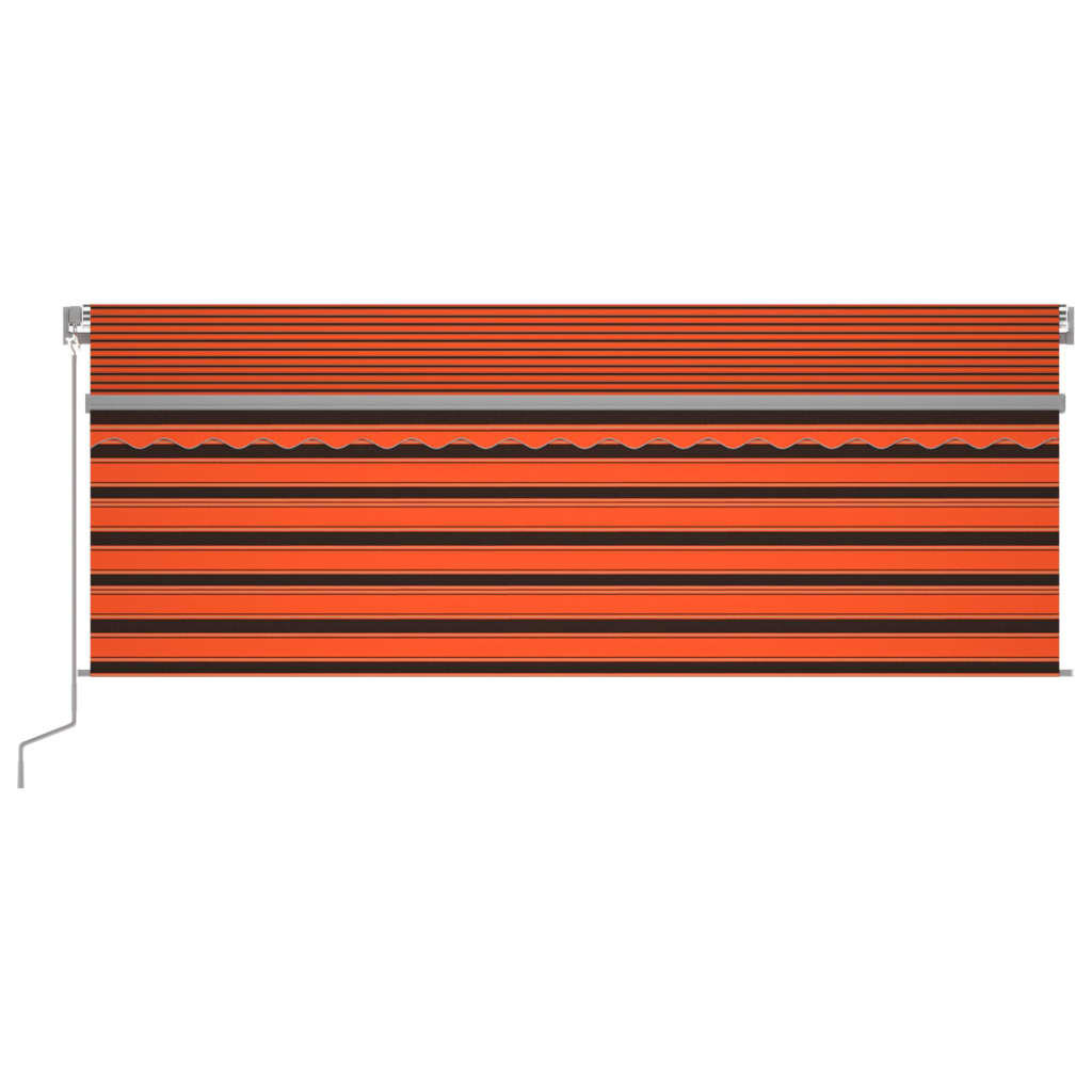 markise m. gardin + LED 4x3 m manuel betjening orange og brun