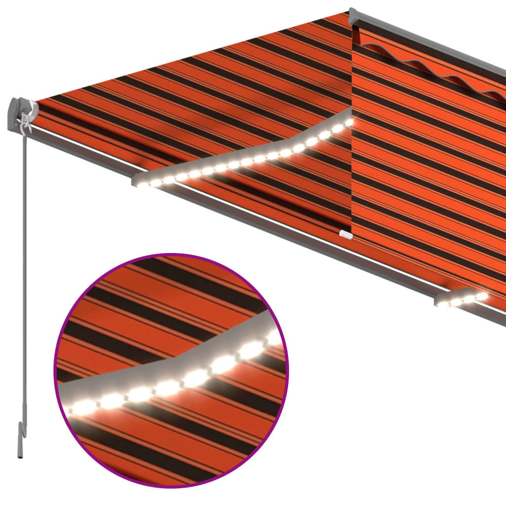 markise m. gardin + LED 4x3 m manuel betjening orange og brun