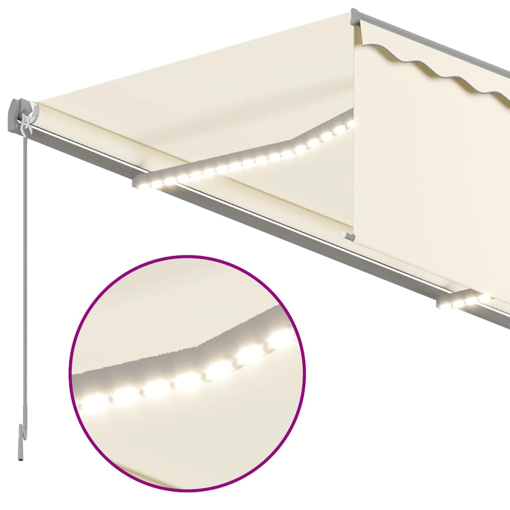markise m. gardin+LED+vindsensor 4x3 m automatisk cremefarvet