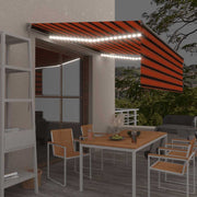 markise m. gardin + LED 4,5x3 m manuel betjening orange og brun