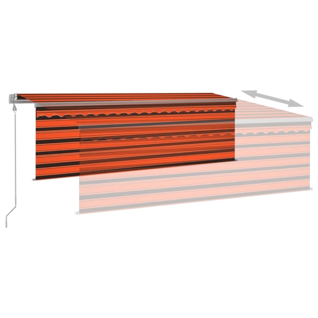 markise m. gardin 4,5x3 m automatisk betjening orange og brun