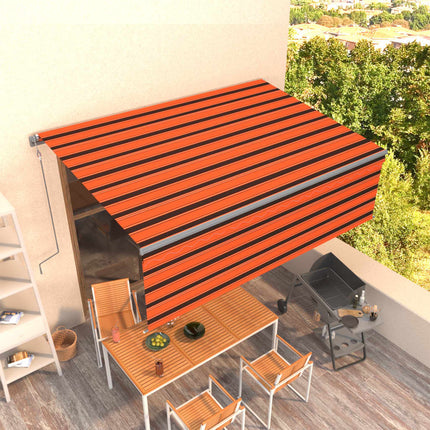 markise m. gardin 4,5x3 m automatisk betjening orange og brun