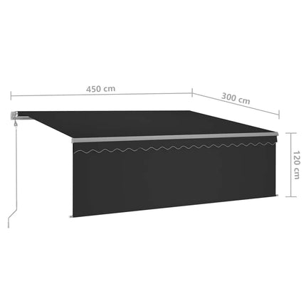 markise m. gardin+LED+vindsensor 4,5x3 m automatisk antracitgrå