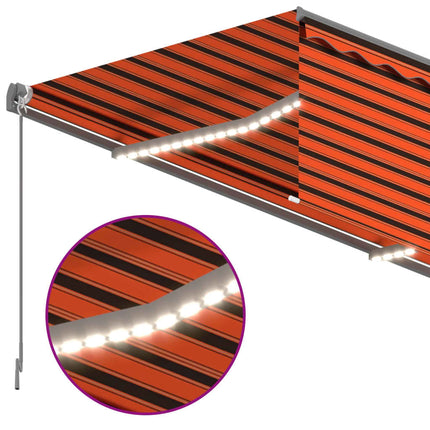 markise m. gardin+LED+vindsensor 4,5x3 m automatisk orange/brun