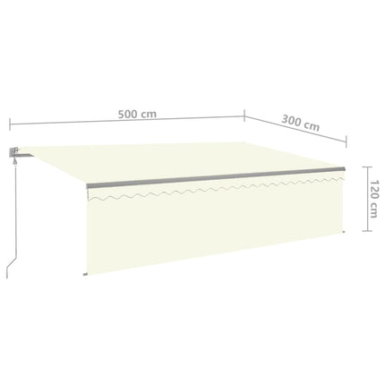 markise m. gardin+LED+vindsensor 5x3 m automatisk cremefarvet