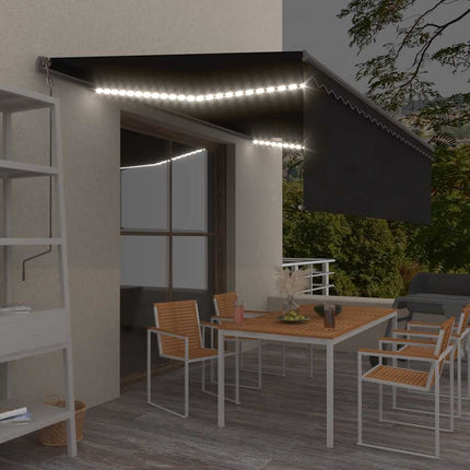 markise m. gardin+LED+vindsensor 5x3 m automatisk antracitgrå
