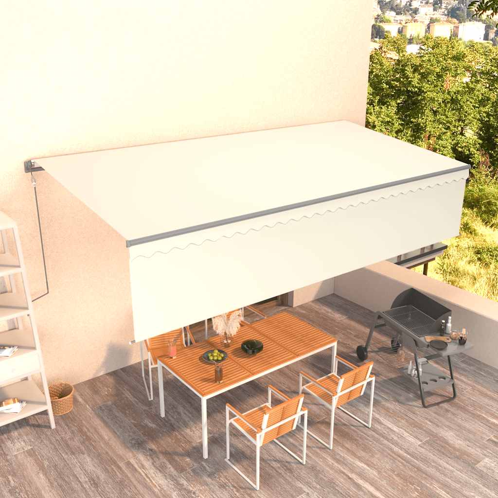 markise m. gardin 6x3 m automatisk betjening cremefarvet