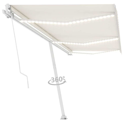 markise m. LED-lys 600x300 cm manuel betjening cremefarvet