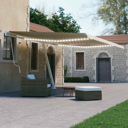 markise m. LED-lys 600x300 cm manuel betjening cremefarvet