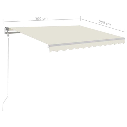 markise m. LED-lys 3x2,5 m manuel betjening cremefarvet