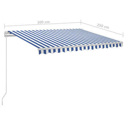 markise m. LED-lys + vindsensor 3x2,5 m automatisk blå + hvid
