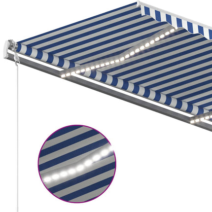 markise m. LED-lys 3,5x2,5 m manuel betjening blå og hvid