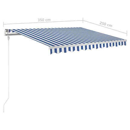 markise m. LED-lys 3,5x2,5 m manuel betjening blå og hvid