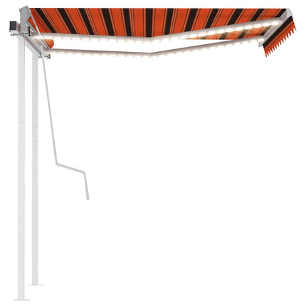 markise m. LED-lys 3,5x2,5 m manuel betjening orange og brun