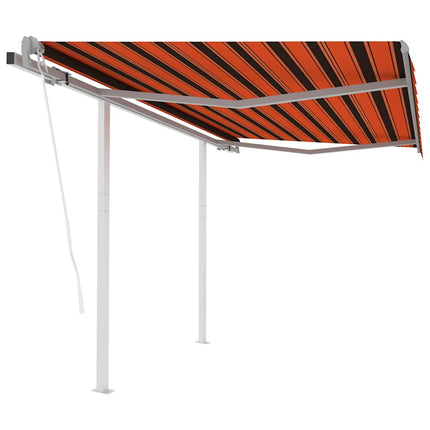 markise med stolper 3,5x2,5 m automatisk orange og brun