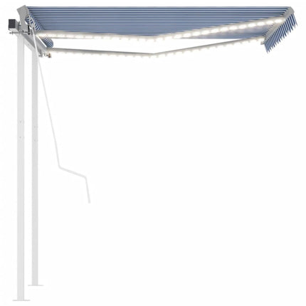 markise m. LED-lys + vindsensor 3,5x2,5 m automatisk blå + hvid