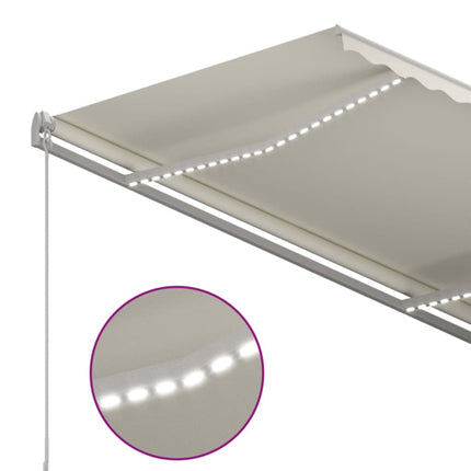 markise med LED-lys + vindsensor 3,5x2,5 m automatisk creme