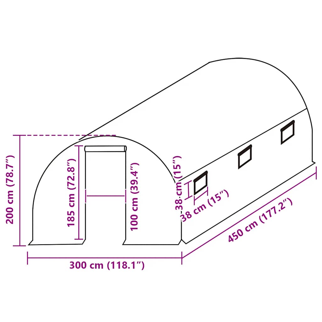 overtræk til drivhus (13,5 m²) 300x450x200 cm grøn