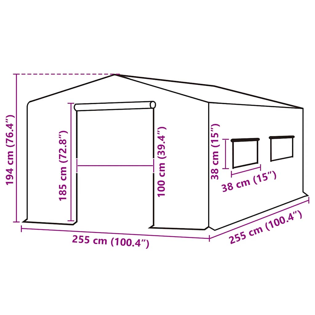 overtræk til drivhus (6,5025 m²) 255x255x194 cm grøn